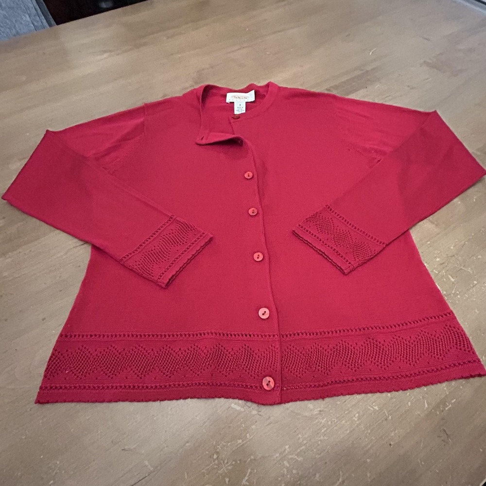 Talbots Petites Sweater Womens 8 Red 100% Silk Button Front Cardigan Knit